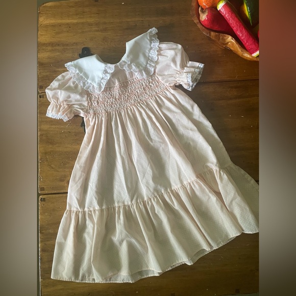 Vintage Polly Flinders Hand Smocked Dress Swiss Dot Collar 6 X 6X Party Twirl - Picture 1 of 10